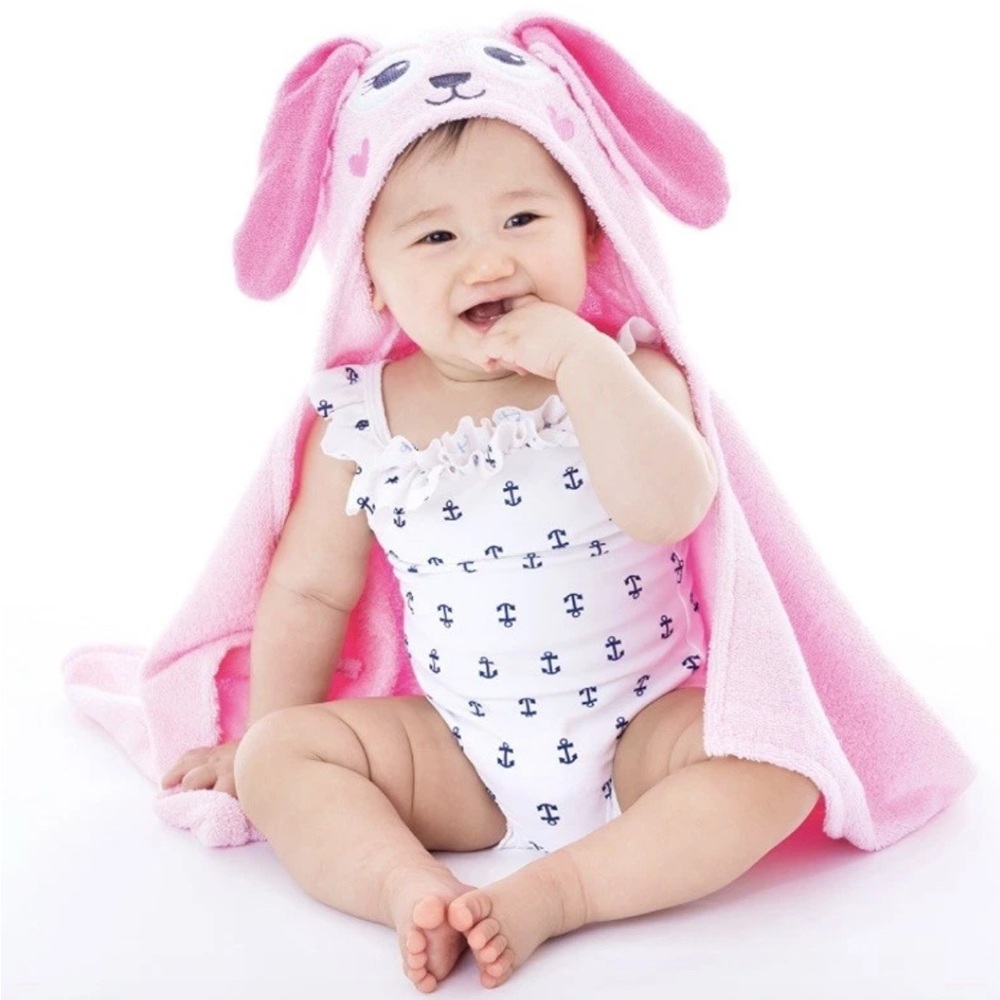 Adorable Baby/Infant Newborn Pink Bunny Hooded Bath Towel 23x31 New - Picture 2 of 5